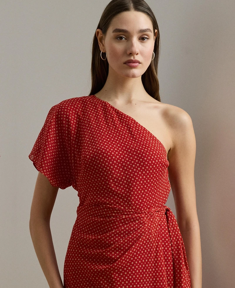 Lauren Ralph Women's Geo-Print Georgette One-Shoulder Dress