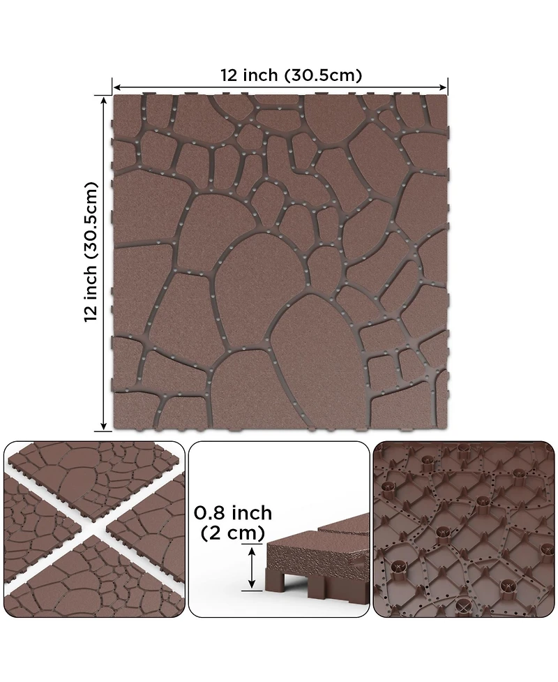 Streamdale 12" Patio Deck Tiles, Diy interlocking, 44pcs Red Brown