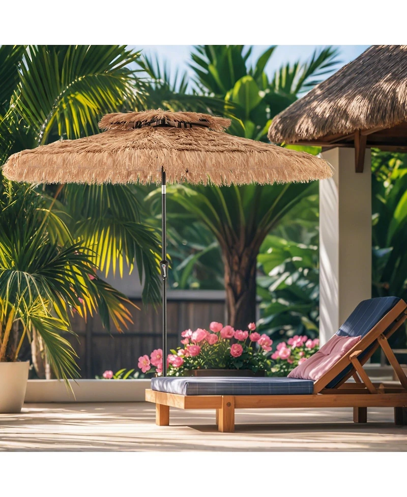 Gymax 8.8 Ft Hawaiian Style Umbrella Thatched Tiki Umbrella w/8 Ribs Sun-proof Fabric