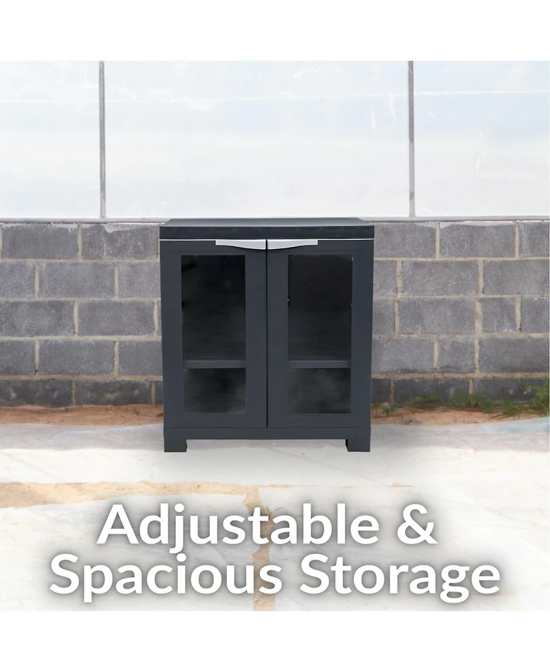 Versatile Plastic Storage Cabinet with Adjustable Shelf and 2 Windows - Charcoal - 25.5"