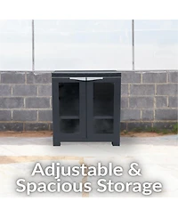 Versatile Plastic Storage Cabinet with Adjustable Shelf and 2 Windows - Charcoal - 25.5"