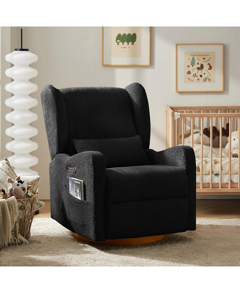 Rosalina Modern Recliner with Built-In Nightlight and Wooden Base