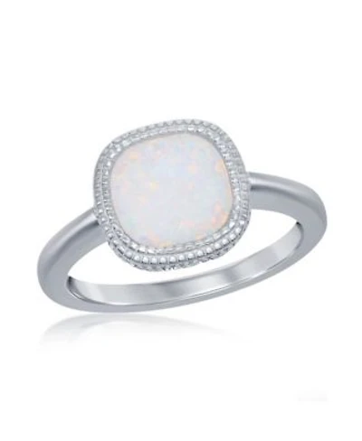 Sterling Silver Square White Inlay Synthetic Opal Ring
