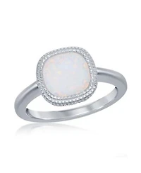 Sterling Silver Square White Inlay Synthetic Opal Ring