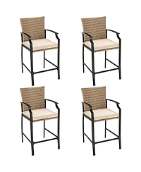 Gymax 5PCS Patio Bar Stool & Table Set Outdoor Bistro Furniture Set w/ Cushions