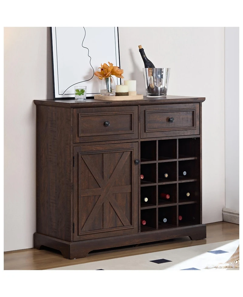 Streamdale Espresso Farmhouse Liquor Cabinet with Removable Wine Racks