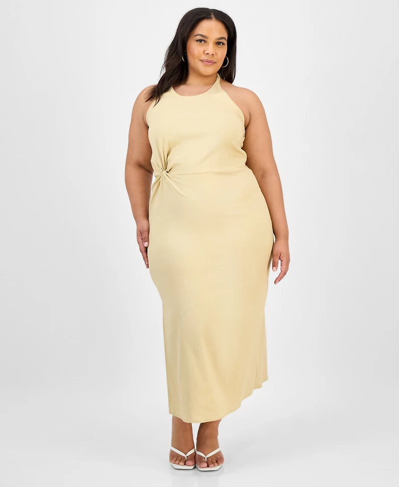 Bar Iii Trendy Plus Halter-Neck Linen-Blend Midi Dress, Exclusively at Macy's