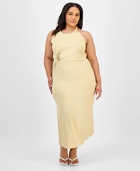 Bar Iii Trendy Plus Halter-Neck Linen-Blend Midi Dress, Exclusively at Macy's