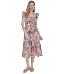 Vince Camuto Women's Printed Square-Neck Ruffle-Strap Dress