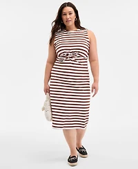 On 34th Trendy Plus Striped Knot-Front Knit Midi Dress