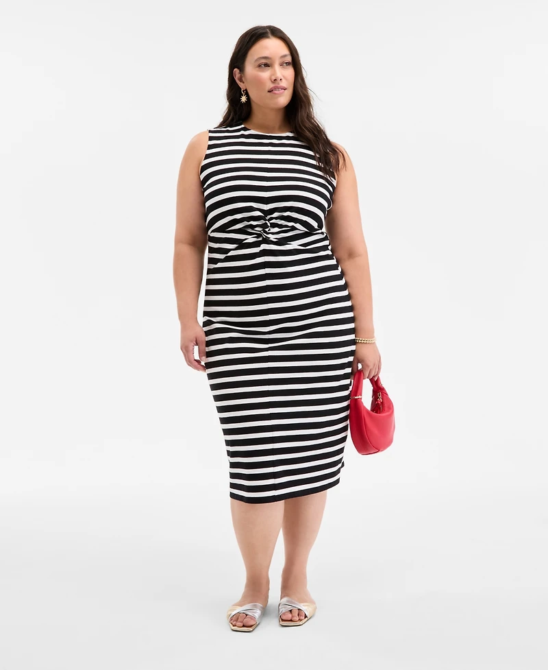 On 34th Trendy Plus Striped Knot-Front Knit Midi Dress