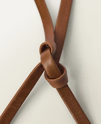 Mango Women's Flower Detail Thin Leather Belt