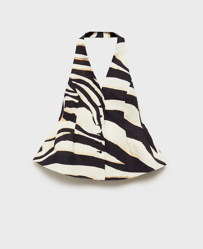 Mango Women's Zebra-Print Linen-Blend Vest