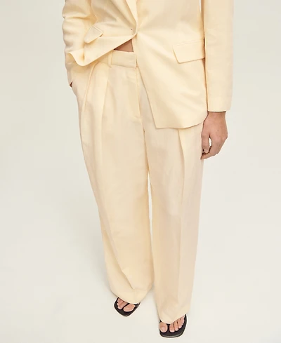 Mango Women's Straight Linen Blend Suit Pants