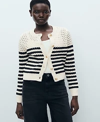 Mango Women's Striped Openwork Knitted Cardigan Sweater