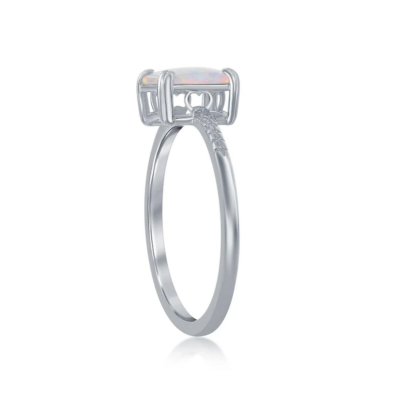 Sterling Silver Square White Synthetic Opal Beaded Band Ring