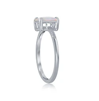 Sterling Silver Square White Synthetic Opal Beaded Band Ring