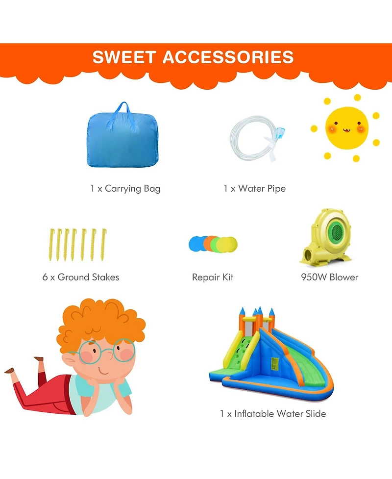 Inflatable Water Slide Mighty Bounce House Castle Moonwalk Splash Pool with 950W Blower