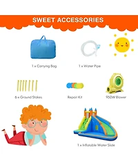 Inflatable Water Slide Mighty Bounce House Castle Moonwalk Splash Pool with 950W Blower