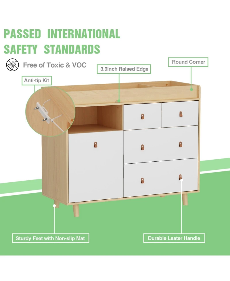 Diaper Table with 4 Drawers, Baby Changing Station with Storage Compartments