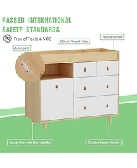 Diaper Table with 4 Drawers, Baby Changing Station with Storage Compartments