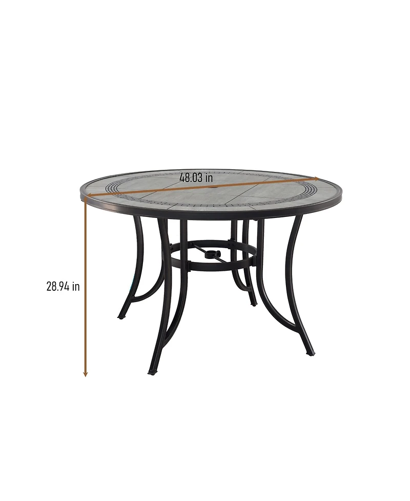 Casainc 48 inch Aluminum Ceramic Tile Top Round Dining Table with Umbrella Hole