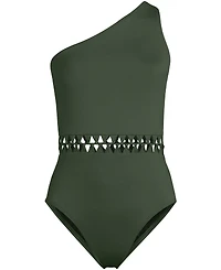 Lands' End Women's Macrame One Shoulder High Leg Piece Swimsuit