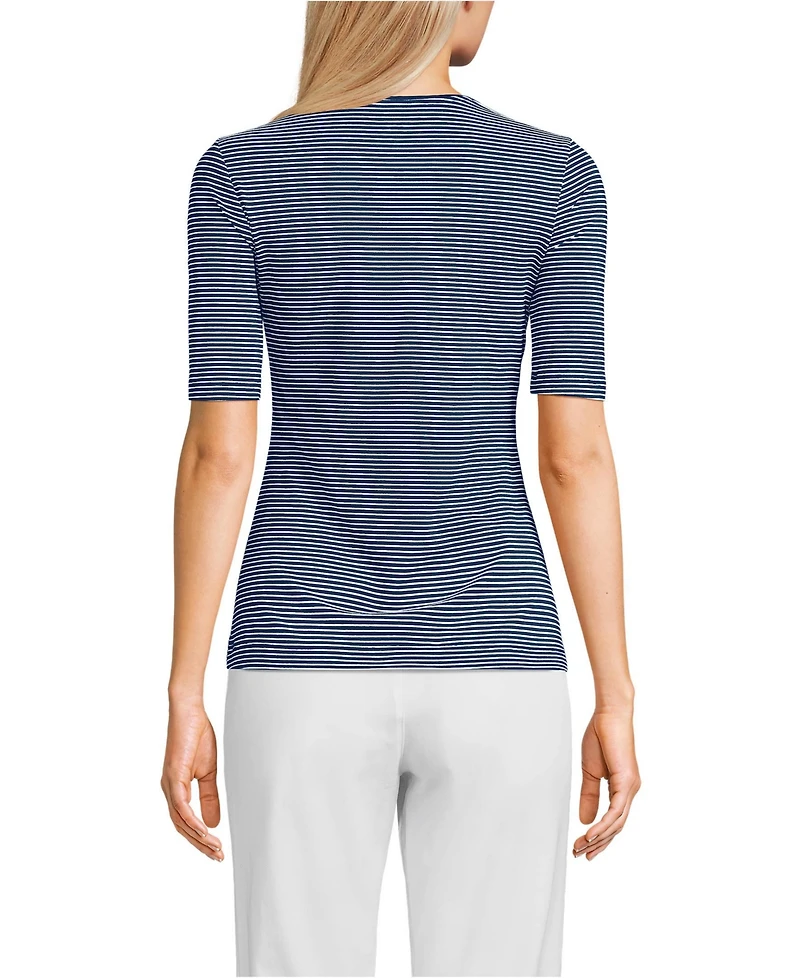 Lands' End Women's Lightweight Jersey Skimming Elbow Sleeve Crew Neck T-shirt