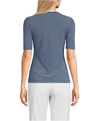 Lands' End Women's Lightweight Jersey Skimming Elbow Sleeve Crew Neck T-shirt