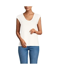 Lands' End Women's Linen Blend Cap Sleeve Gathered Shoulder Tee
