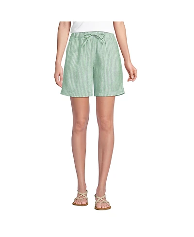 Lands' End Women's Linen High Rise Pull On 7" Shorts