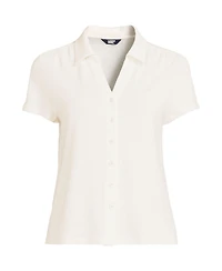 Lands' End Women's Plus Linen Blend Short Sleeve Button Front Polo Top
