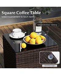 3 Pcs Outdoor Conversation Set with Cushioned Seat & Tempered Glass Tabletop