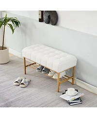 Tufted Bedroom Bench with Storage Rack Upholstered Shoe Bench with Metal Legs for End of Bed Entryway Living Room or Closet Seating-The Pop Home