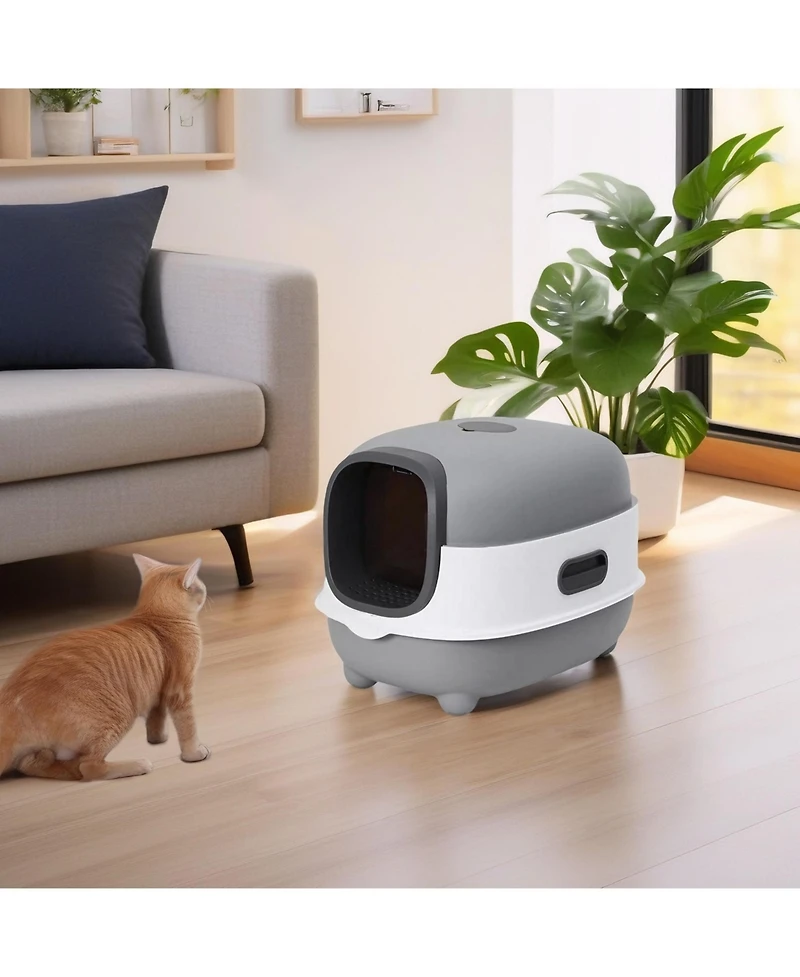 Bingopaw Hooded Front-Entry Cat Litter Box With Scoop for Cats