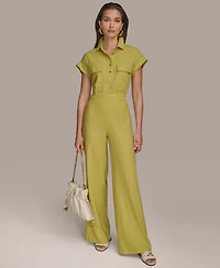 Donna Karan New York Women's Linen-Blend Wide Leg Pants