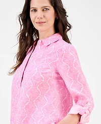 Charter Club Petite Printed Roll-Tab Shirt, Exclusively ay Macy's