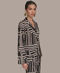 Donna Karan New York Women's Long Sleeve Geo Print Button Down Shirt