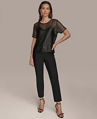 Donna Karan New York Women's Sequin Mesh Short-Sleeve Top