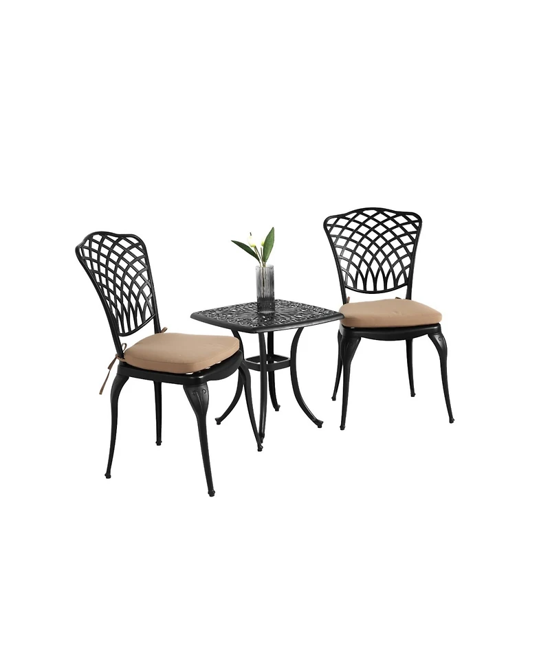 Streamdale Rustproof Patio Bistro Set 2 Chairs, Round Table w/ Cushions