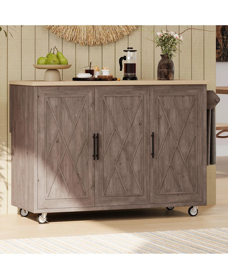 Streamdale Geometric Kitchen Island with Drop Leaf, Storage, and Towel Rack
