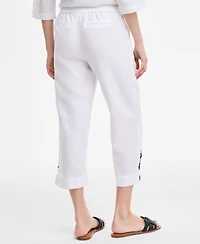 Charter Club Women's Woven-Applique 100% Linen Pull-On Cropped Pants, Exclusively at Macy's