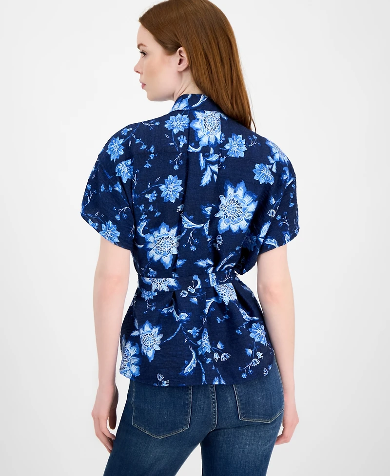 Tommy Hilfiger Women's Floral-Print Belted Blouse