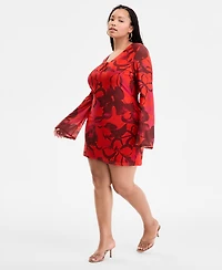 Bar Iii Plus Printed Mesh Mini Dress