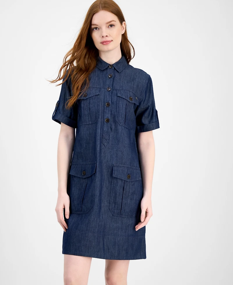 Tommy Hilfiger Women's Chambray Utility Popover Dress