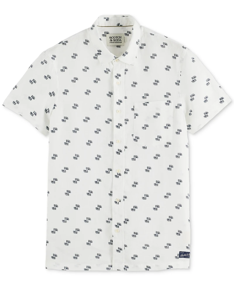 Scotch & Soda Men's Printed Short Sleeve Linen Button-Front Shirt