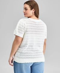 And Now This Trendy Plus Crewneck Short-Sleeve Sweater, Exclusively at Macy's