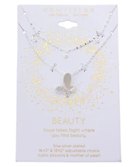 Unwritten Cubic Zirconia and Mother of Pearl Butterfly Layered Necklace Set