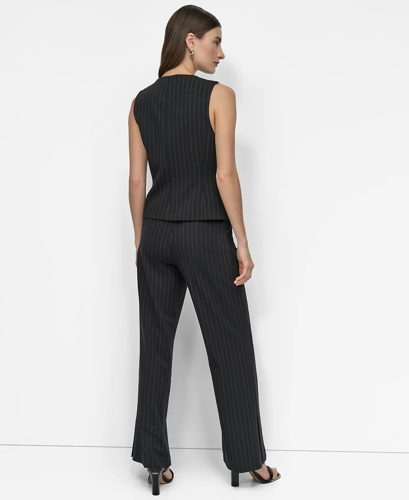 Dkny Women's Striped Crewneck Button-Front Vest