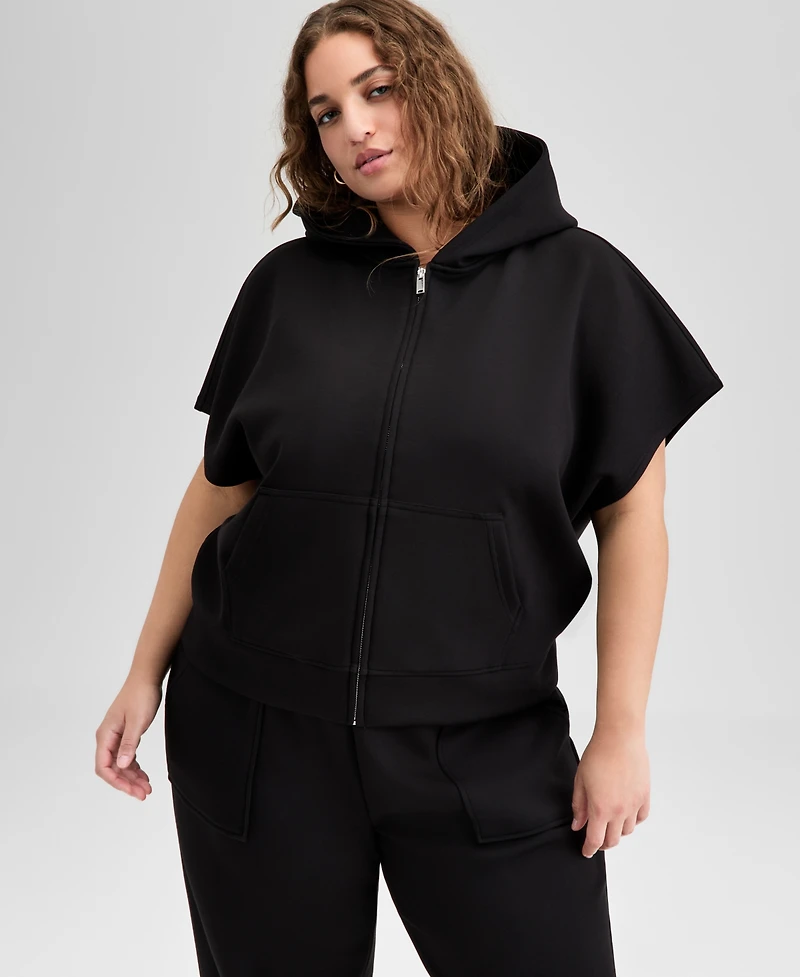 And Now This Trendy Plus Cap-Sleeve Scuba-Knit Hoodie, Exclusively at Macy's